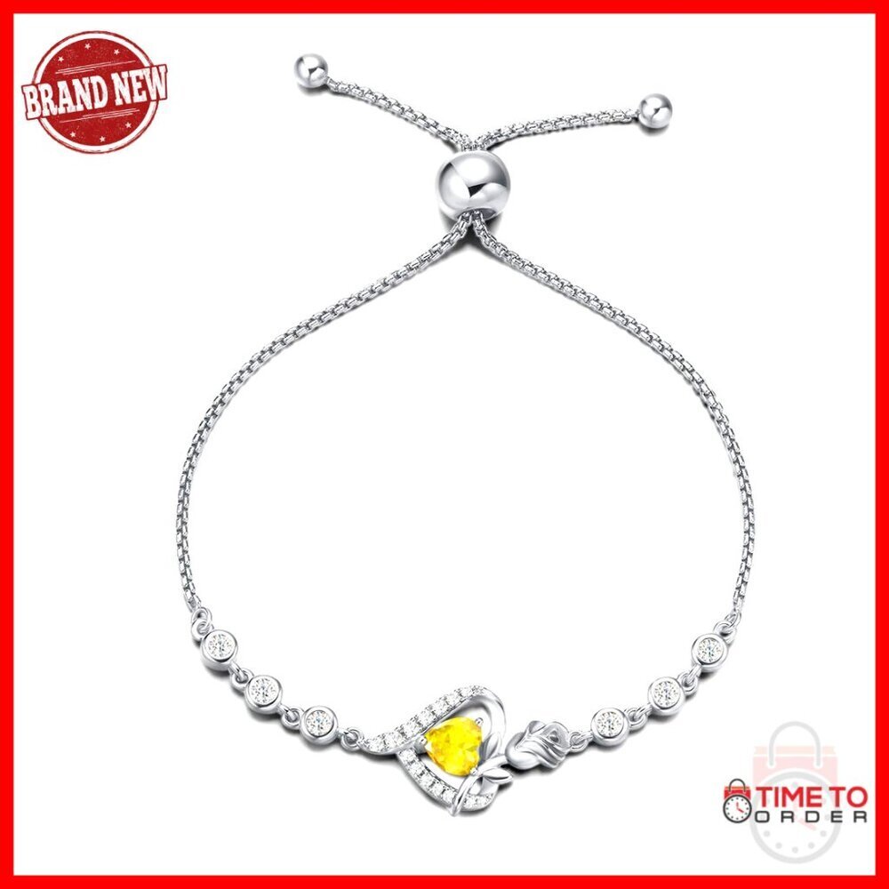 Sterling Silver Tennis Bracelet Elegant Rose Heart Pendant Gemstone Jewelry